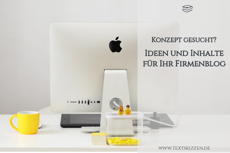 Ideen und Inhalte für ein Firmenblog: Motiv Schreibtisch, Apple-PC und gelbe Tasse