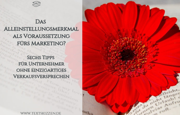 Das Alleinstellungsmerkmal als Muss fürs Marketing: aufgeschlagenes Buch mit roter Blüte