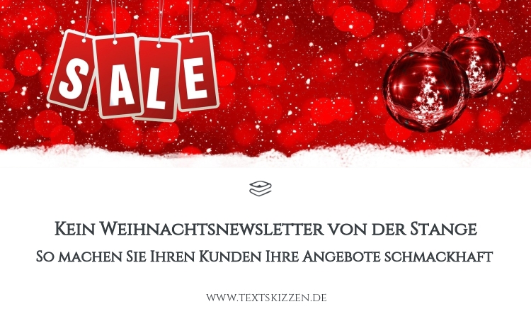 Weihnachtsnewsletter-Tipps: rotes Weihnachtsmotiv mit Christbaumkugeln und der Aufschrift "Sale"