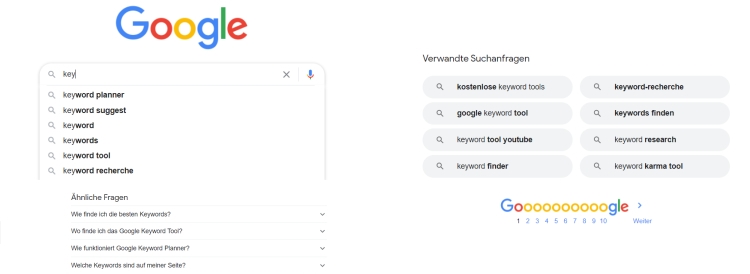 Kostenlose Keyword-Tools: Screenshot Google Suggest