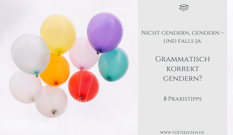 Grammatisch korrekt gendern: Motiv mit 9 bunten Luftballons