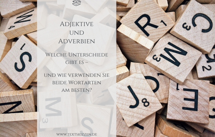 Adjektive und Adverbien, Unterschiede: viele Scrabble-Buchstabensteine mit unterschiedlichen Buchstaben